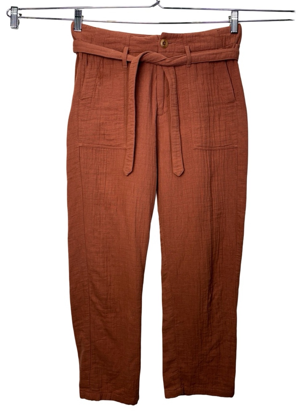 The Great Womens Paperbag Pants Orange Cotton Tie Waist Size 0
